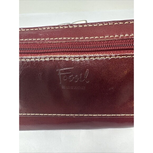 Fossil Clutch Wallet Red Leather Silver Kiss Lock Card Holder Vintage Burgundy - Picture 2 of 7